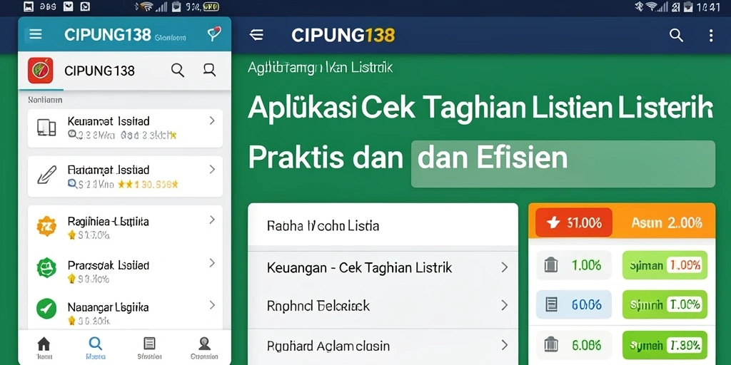 Antarmuka aplikasi CIPUNG138 untuk cek tagihan listrik yang mudah digunakan.
