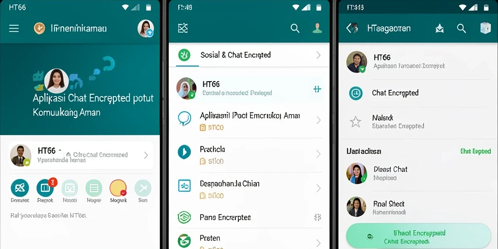 Antarmuka aplikasi HT66 yang ramah pengguna dan fitur Chat Encrypted.