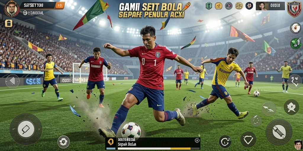 Tampilan antarmuka game Sepak Bola yang menarik dan interaktif.